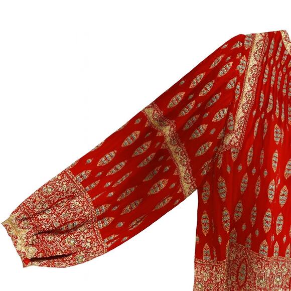 Rose + Olive Paisley Print Peasant Top Womens L Red Hippie Boho Cottagecore - Picture 4 of 7